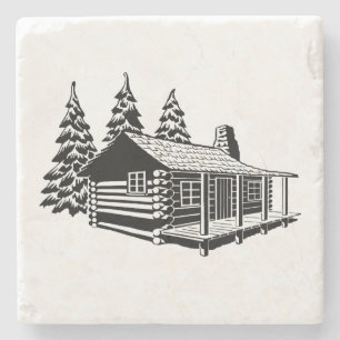 NATURAL STONE COASTERS, LOG CABIN COASTER