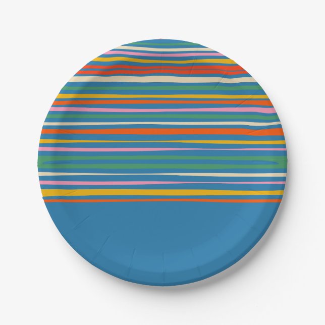 Natural Stripes Colourful Cuff Pattern Blue  Paper Plate (Front)