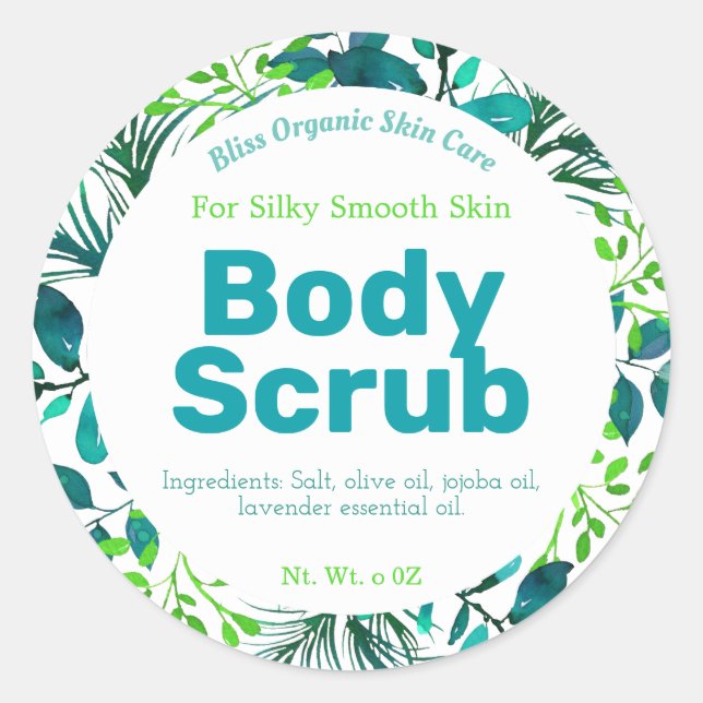 Natural Styles Foliage Green Blue Body Scrub Label (Front)