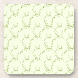 Natural Tea Leaf Mint Green Seamless Pattern Coaster