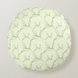 Natural Tea Leaf Mint Green Seamless Pattern Round Cushion
