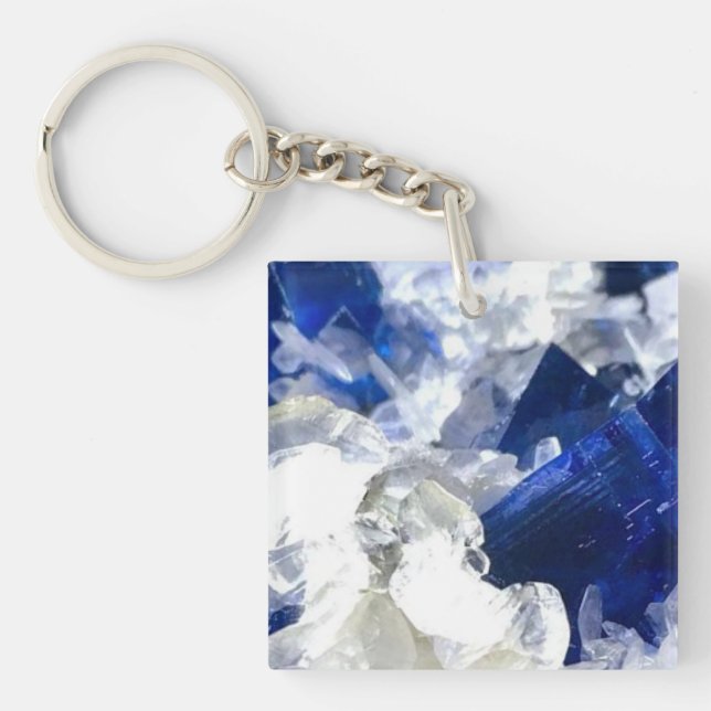 Natural Transparent Deep Blue Flourite  Key Ring (Front)