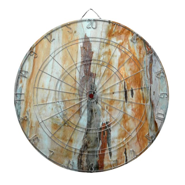 Natural tree bark colourful orange and grey pictur dartboard (Front)