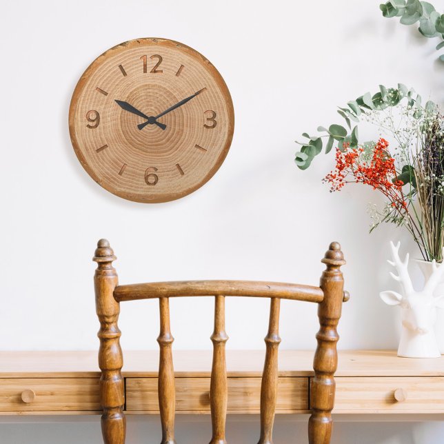 Natural Tree Wood Slice Brown Rustic Woodgrain Large Clock (Creator Uploaded)