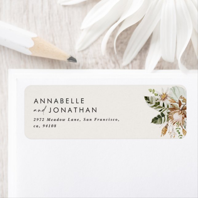 Natural tropical botanical elegant modern return address label (Insitu)