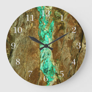 Natural turquoise vein in rough brown stone large clock