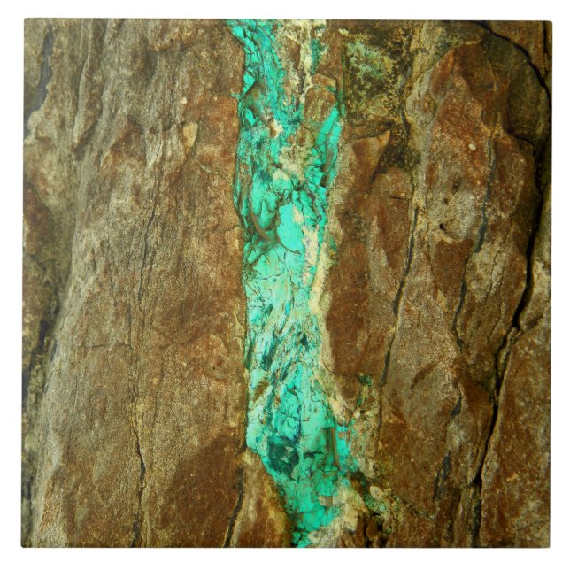 Natural turquoise vein in rough brown stone tile (Front)