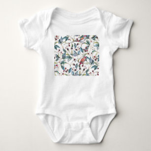 Natural watercolor pattern: blackberries, birds, f baby bodysuit