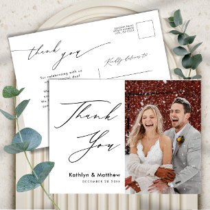 Natural White Elegant Script Wedding Thank You Postcard