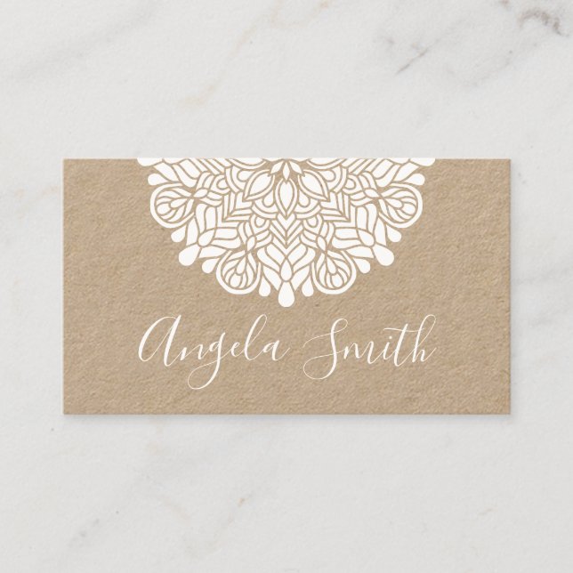 Natural White Floral Mandala Yoga Instructor Business Card (Front)