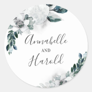 Natural White Flowers Elegant Wedding Classic Round Sticker
