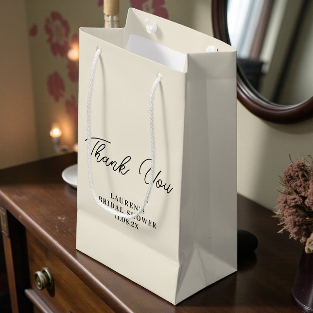 Natural White Minimalist Bridal Shower Thank You Small Gift Bag (Creator Uploaded)