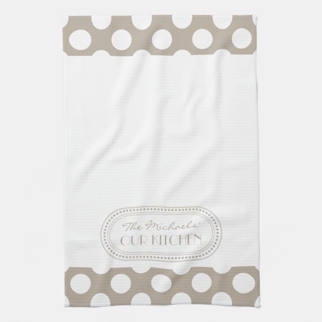 Natural | White Polka Dots Pattern Monogram Tea Towel (Vertical)
