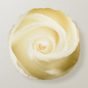 Natural White Rose Print Round Pillow