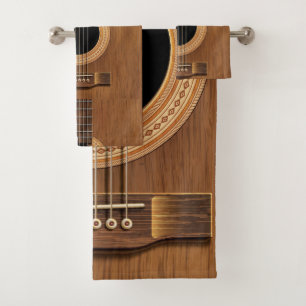 Natural Wood Acoustic Guitar Music Towel Set