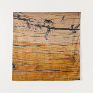 Natural wood background, wood slice and organic t tapestry