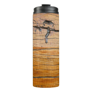 Natural wood background, wood slice and organic t thermal tumbler