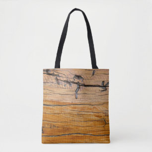 Natural wood background, wood slice and organic t tote bag