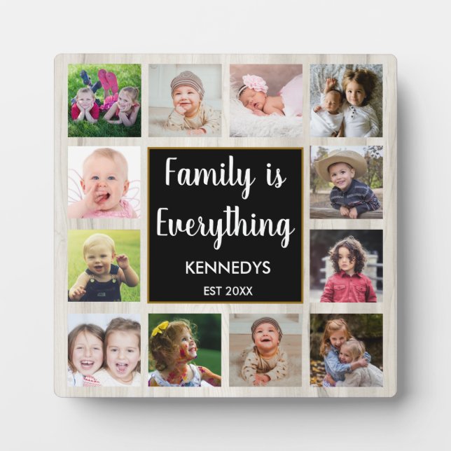 Natural Wood Family Is Everything 12 Photo Collage Plaque (Front)