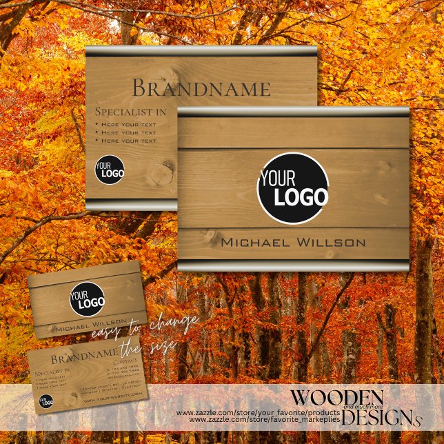 Natural Wood Grain Rustic Wooden Boards with Logo Business Card (Creator Uploaded)
