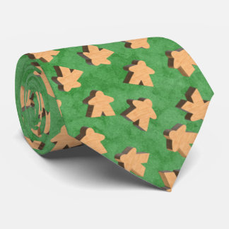 Natural Wood Meeples on Green Tie