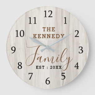 Natural Wood Rustic Farmhouse Family Name  Large Clock