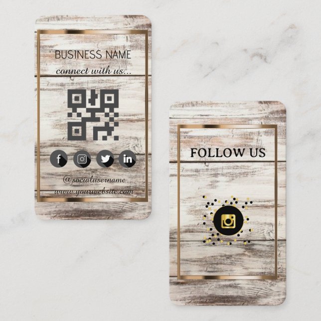 Natural wood style-Social Media QR Code   Business Card (Front/Back)