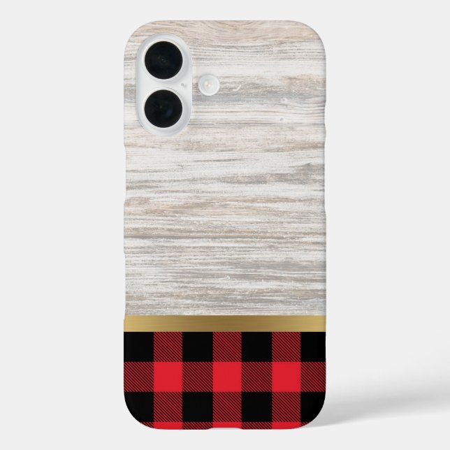 Natural Wood Texture and Buffalo Plaid Case-Mate iPhone Case (Back)