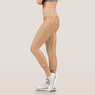 Natural Wood Texture Capri Fitness Leggings Comfor