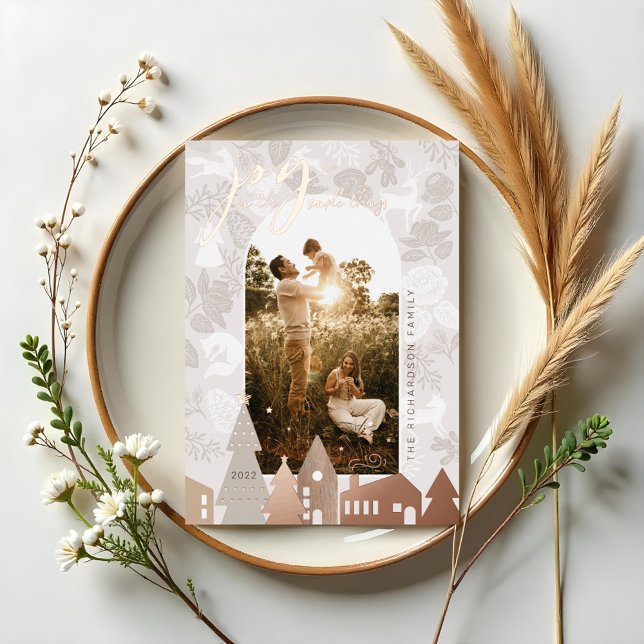 Natural Woodland Animals Cosy Village Arch Photo Foil Holiday Card (Natural Woodland Animals Cozy Village Arch Photo Foil Holiday Card)
