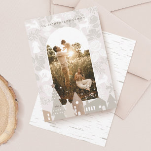 Natural Woodland Animals Cosy Village Arch Photo Holiday Card