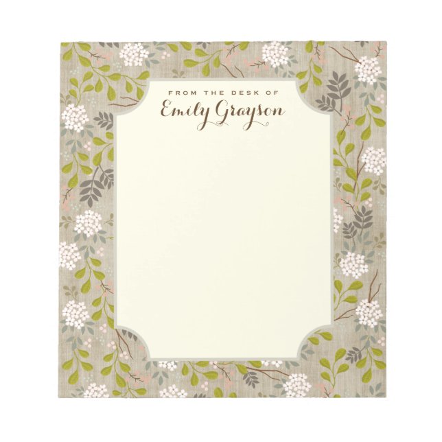 Natural Woodland Floral Personalised Notepad (Front)