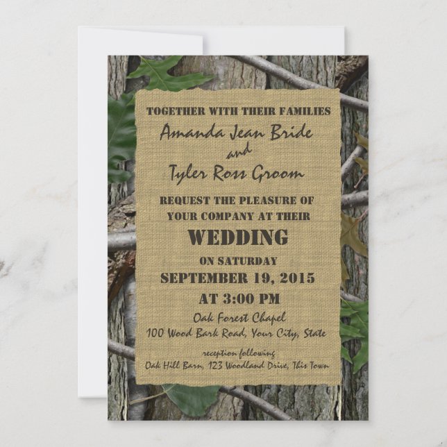 Natural Woods Tree Bark and Leaves Invitation (Back)