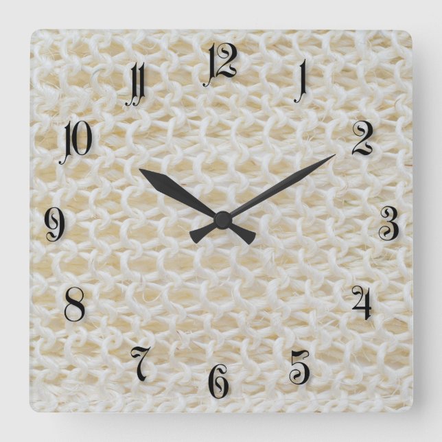 Natural woven pattern square wall clock (Front)