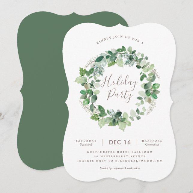 Natural Wreath Holiday Party Invitation (Front/Back)