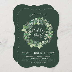Natural Wreath Holiday Party Invitation