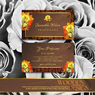 Natural Yellow Blooming Roses Wood Grain Tree Bark Business Card