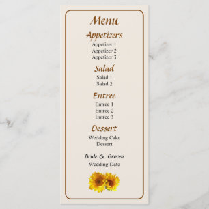 Naturally Blonde Sunflowers Wedding Menu... Menu