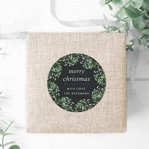 Naturally Joyful   Black   Personalised Christmas Classic Round Sticker
