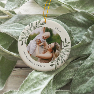Naturally Joyful   Botanical Personalized Photo Ceramic Ornament