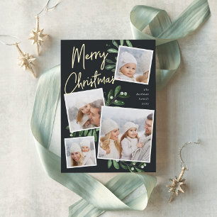 Naturally Joyful   Christmas Photo Collage Foil Holiday Card