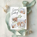 Naturally Joyful | Christmas Photo Collage Holiday Card<br><div class="desc">Our beautiful rustic chic holiday photo card features four of your favourite square family photos in a collage layout. "Season's Greetings" appears at the top in hand lettered script typography on a white chalkboard background accented with light green watercolor botanical foliage for a beautiful nature-inspired look. Customise with your family...</div>