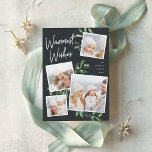 Naturally Joyful | Christmas Photo Collage Holiday Card<br><div class="desc">Our beautiful rustic chic holiday photo card features four of your favourite square family photos in a collage layout. "Warmest Wishes" appears at the top in hand lettered script typography on a soft off-black background accented with lush dark green watercolor botanical foliage for a beautiful nature-inspired look. Customise with your...</div>