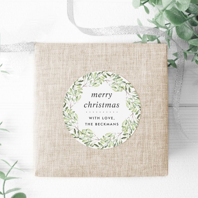 Naturally Joyful | Green | Personalised Christmas Classic Round Sticker (Creator Uploaded)