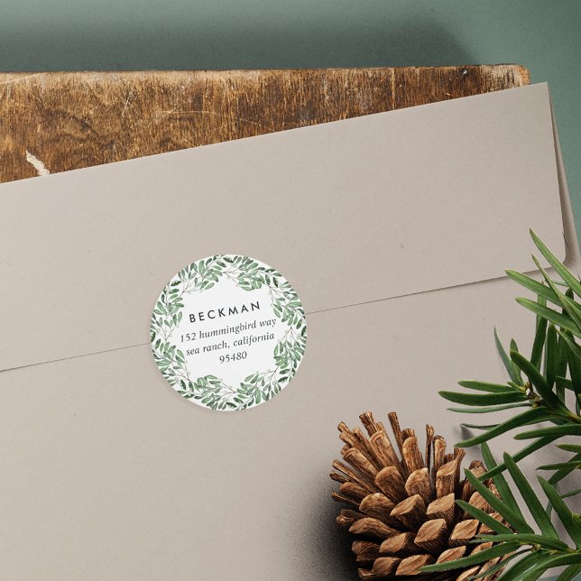 Naturally Joyful | Holiday Return Address Classic Round Sticker (Creator Uploaded)