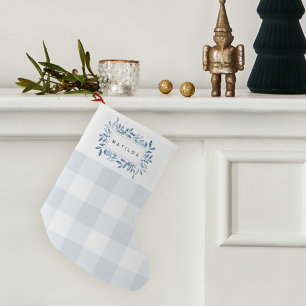 Naturally Joyful Plaid Botanical Personalised Small Christmas Stocking