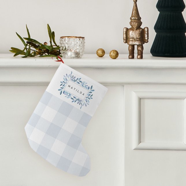 Naturally Joyful Plaid Botanical Personalised Small Christmas Stocking (Creator Uploaded)