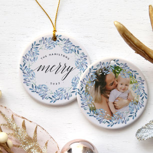 Naturally Joyful   Very Merry Personalised Photo Ceramic Ornament
