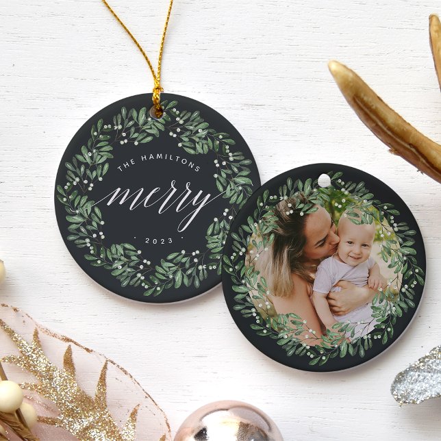 Naturally Joyful | Very Merry Personalised Photo Ceramic Ornament (Creator Uploaded)