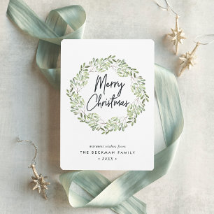 Naturally Joyful   Watercolor Wreath Christmas Holiday Card